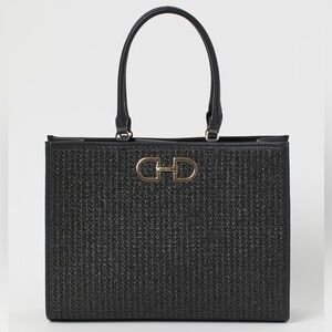 H&M tote bag black gold